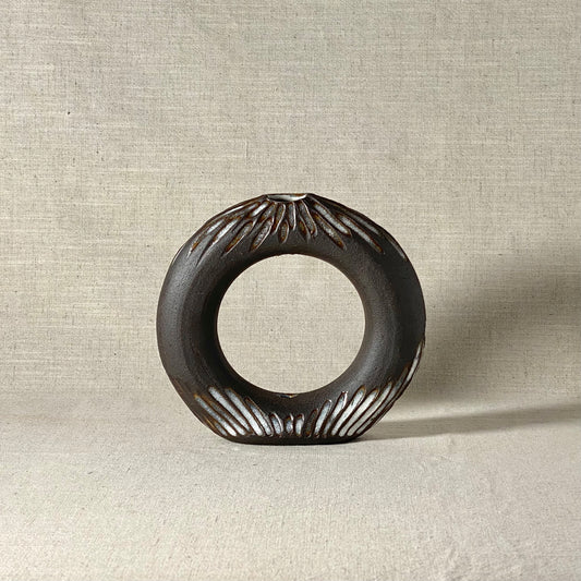 Black Carved Donut Vase