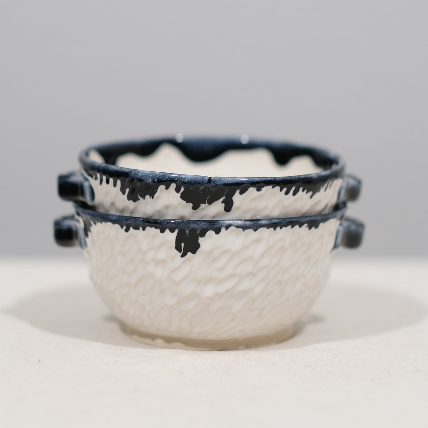 White and Blue Soup Bowl Pair