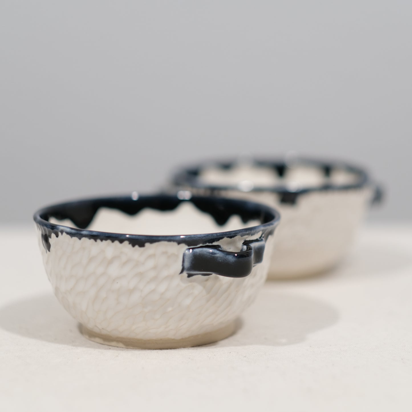 White and Blue Soup Bowl Pair