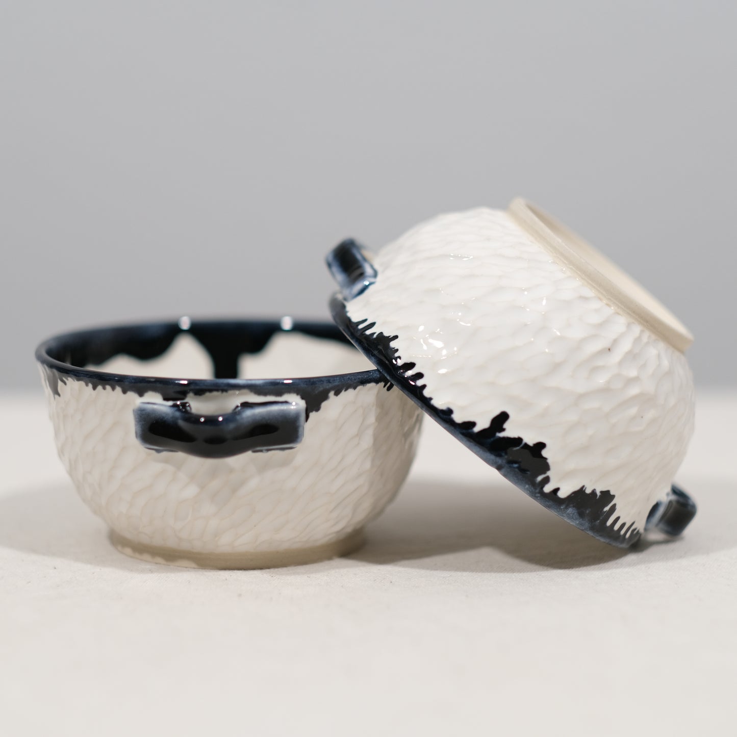 White and Blue Soup Bowl Pair