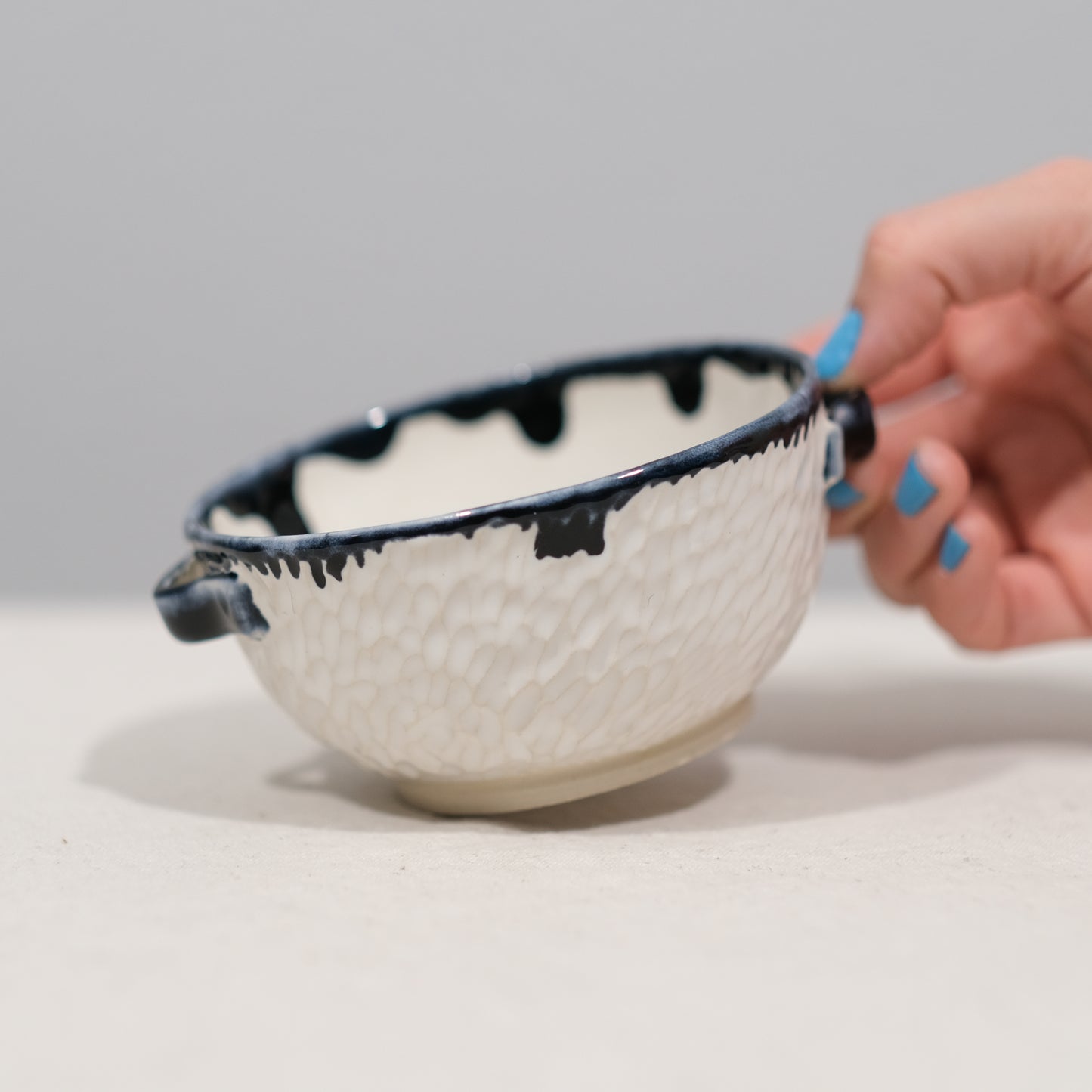 White and Blue Soup Bowl Pair